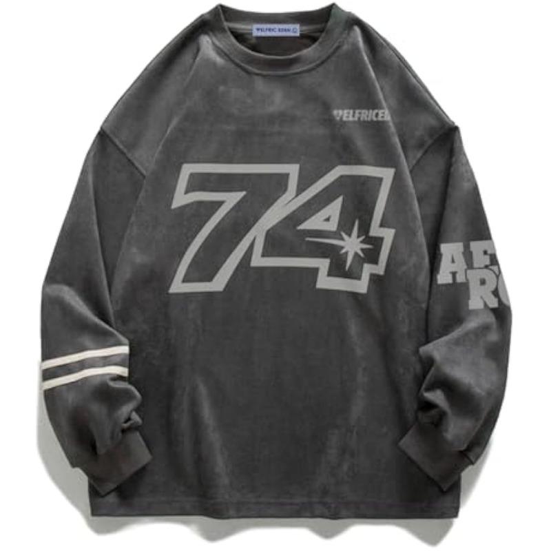 Oversized Crewneck Sweatshirts for Men Vintage Graphic Pullover Loose Fit Streetwear Long Sleeve Top