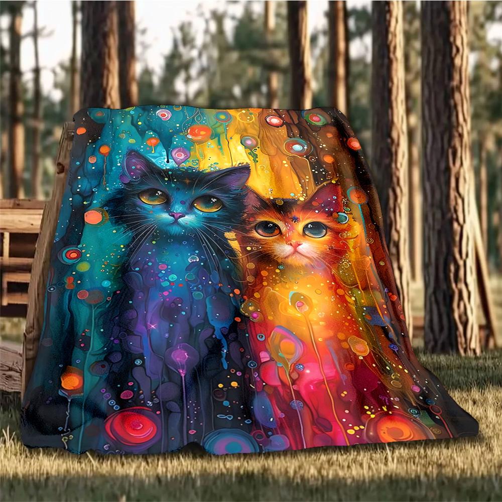 1pc Colorful Cats Print Outdoor Blanket, Lightweight Polyester,