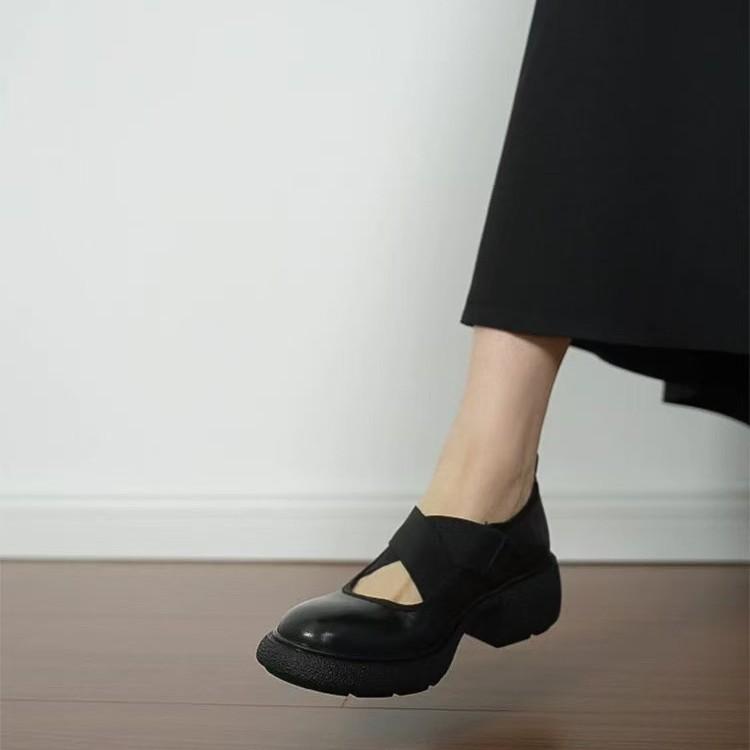 Sheepskin new silver leather loafer single shoes women's retro style thick heel platform small leather shoes