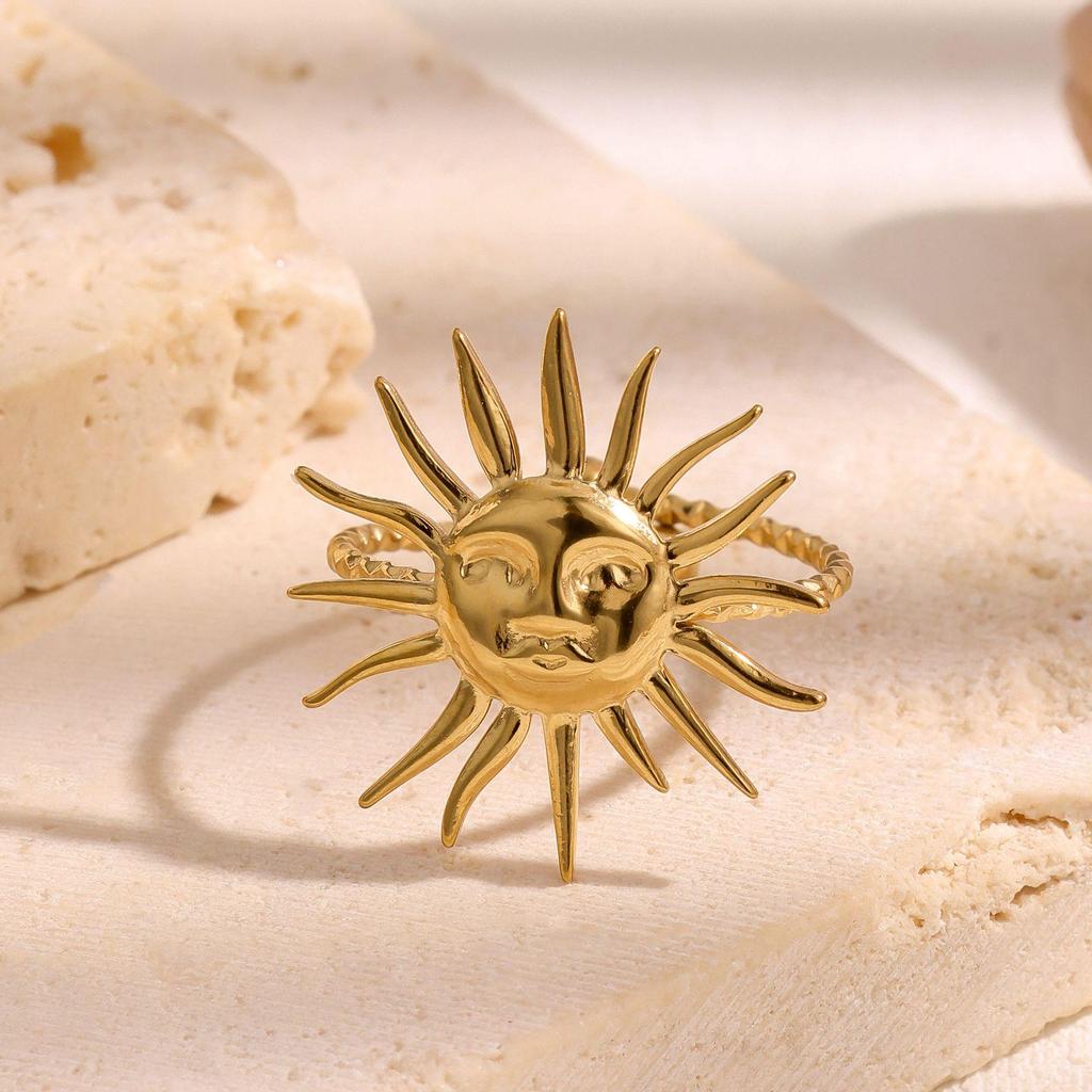Stainless Steel Sun Design Open Ring for Women – Cute, Non-fading Titanium Steel