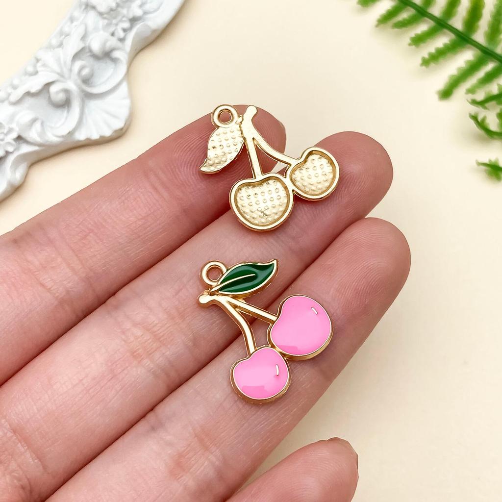 Rose Red Cherry Strawberry Drip Oil Alloy Accessories: Sweet Girlish Heart Earrings and Necklace Pendants.