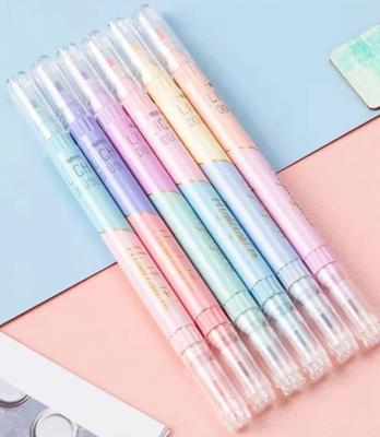 6 Pcs/set Candy Color Double Tip Highlighter Pens Kawaii Adorable Manga Markers DIY Journal Pastel Highlighter Kit School Supplies