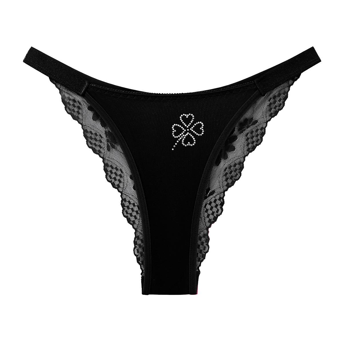 

Женские трусы класса люкс, сексуальные трусики с кружевом и стразами в виде четырехлистного клевера, тонкие и гладкие, с низкой посадкой, полубедра XS чёрный