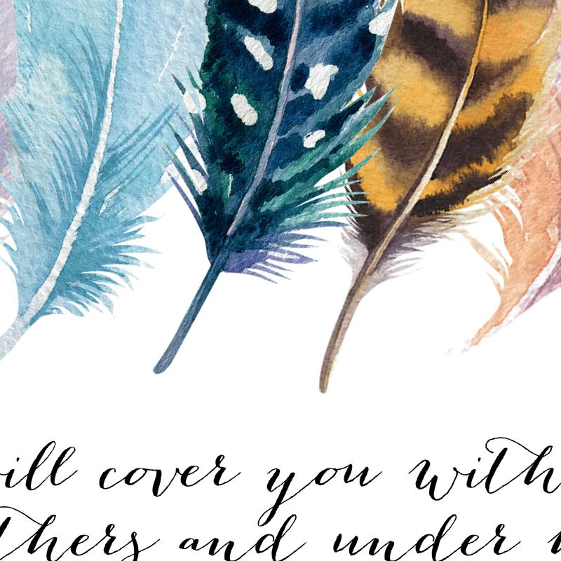 Bible Verse Psalm 91:4 Poster Canvas Art Prints , Birds Feathers Scripture Christian Quotes Canvas Painting Wall Art Home Decor