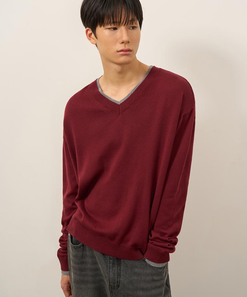 TOFFEE V-Neck Layered Knit (Red)
