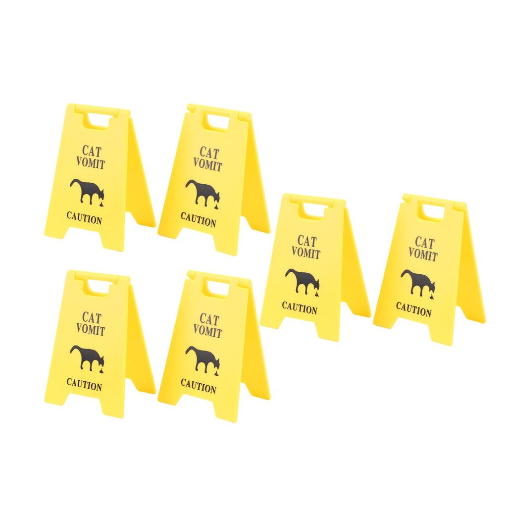 6PCS Cat Vomit Caution Signs Plastic Multifunctional Obvious Funny Cats Vomits Warning Sign for Indoor