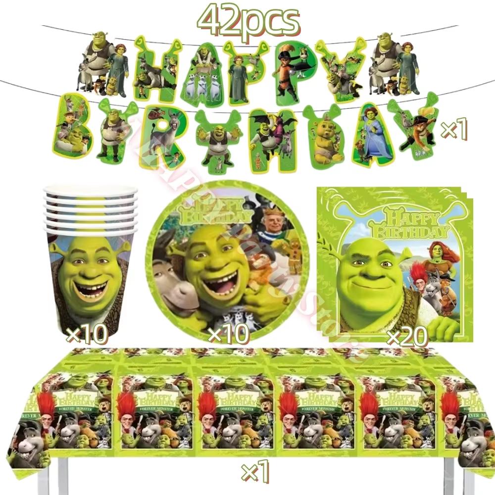 Monster Shrek Birthday Party Decoration Prince Donkey Green Princess Balloons Cup Plate For Kids Baby Shower Party Favor Gifts