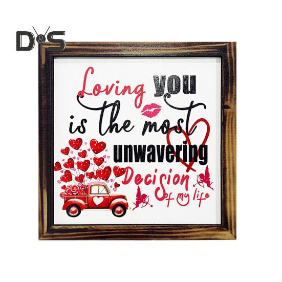 

День Святого Валентина Дерев яна табличка Романтична настільна табличка з рамкою Сільський декор для столу, полиці, ярусного підносу, для річниці One Size D