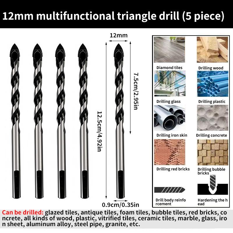 Multi-Functional Triangle Diamond Drill Bit Set – Carbide & Tungsten for Ceramic, Tile, Concrete, Brick, Wood, Glass & Metal