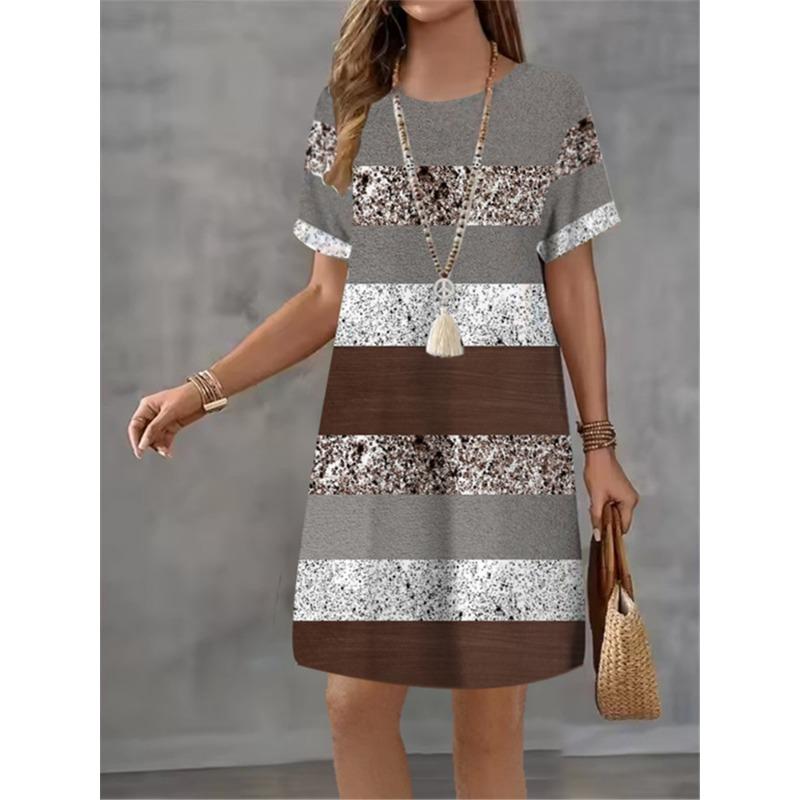 Women Dress Gradient Printing Design Sense Pattern New Summer Elegant Women A-Line Dress Casual Short Sleeve Mini Dress