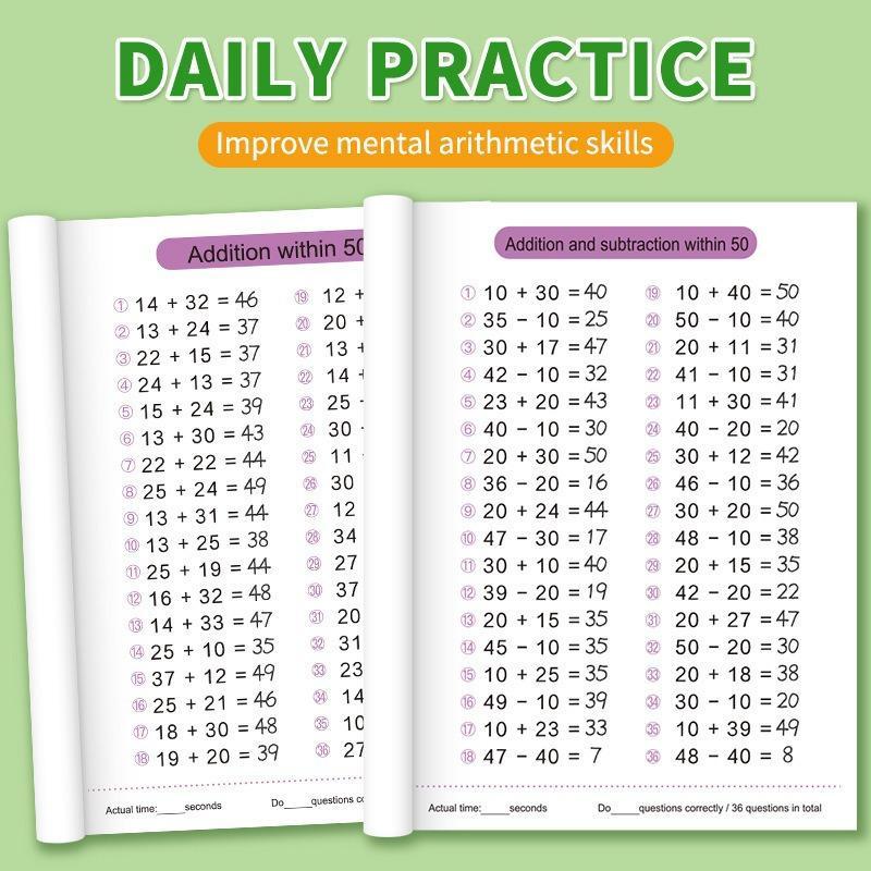 Children's Early Math Education Workbook Addition Subtraction Within 100 Exercise Book for Kids Daily Training Gift