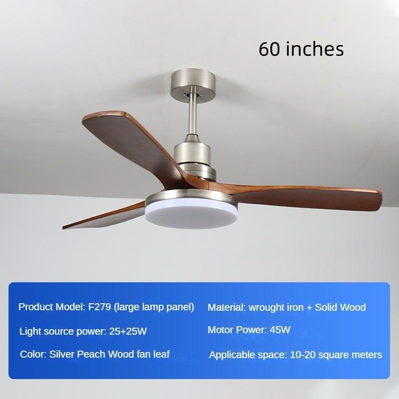 45W Full Spect Household Intelligent Variable Frequency Living Room Electric Fan Light Solid Wood Retro Restaurant Fan Light