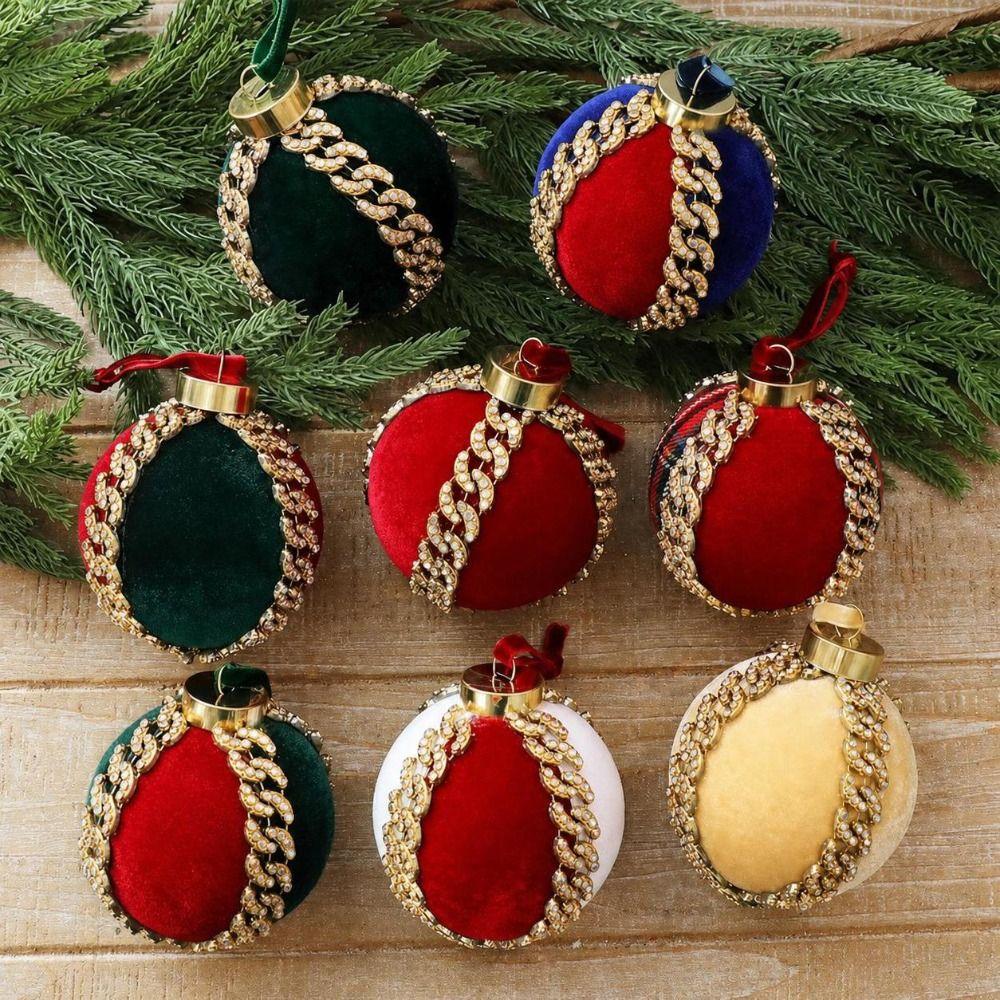Flocked Velvet Velvet Christmas Ball 8cm Diameter Rhinestone Christmas Balls  Party Decoration