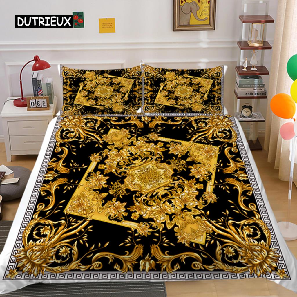 Goldene Luxus-Bettbezug-Muster, exotischer Luxus-Bettbezug, europäisches Design, Retro-Bettbezug, Bettwäsche-Sets für Schlafzimmer, Frauen