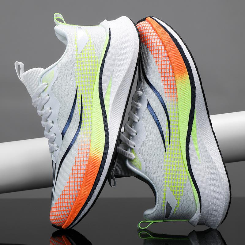 Guochao platform ultra-light breathable popcorn professional marathon racing running shoes couple contrasting color autumn sports shoes
