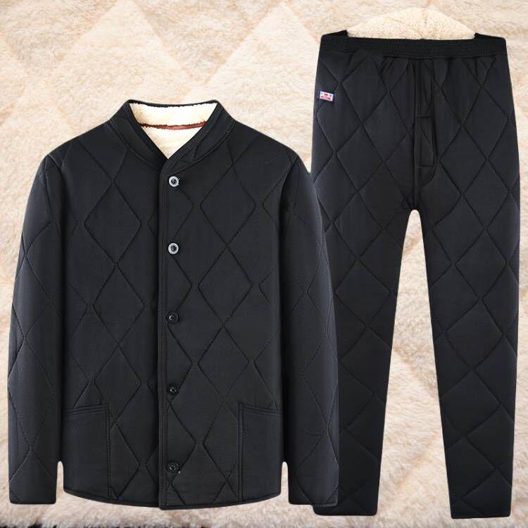 Men's Lamb Wool Coat Set: Thick Cotton-Padded Winter Jacket for Middle-Aged and Elderly, Plus Size Available