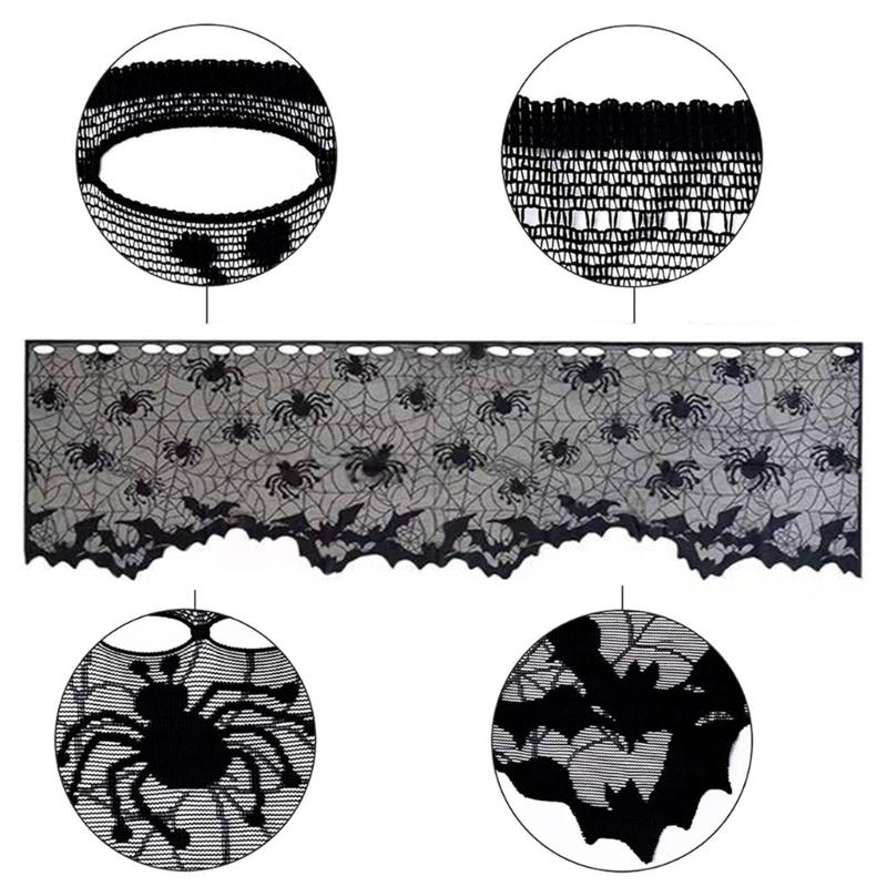 Gothics Sheer Black Laces Lampshade Window Panel Privacy Lampshade Scarf For Home Privacy Decorations 19.69x59.1in