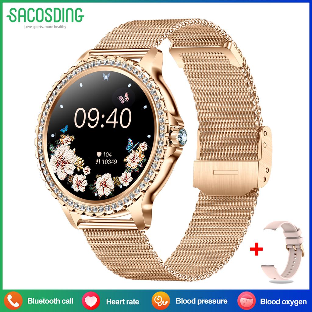 SACOSDING New Fashion Women Smart Watch AMOLED HD Screen 1.32 inch Sports Fitness Tracker Ladies Bluetooth Call SmartWatch For Xiaomi
