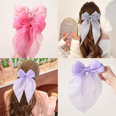 Women Girls Bowknot Streamer Hairpin Chiffon Ribbon Barrette Fashion Hair Accessories Woman Spring Clip Headwear with Bow Back