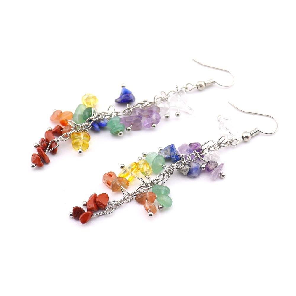 

Tiktok Live Stream Supply Natural Crystal Stone Earrings, Pure Handmade Gravel Tassel Long Earrings Manufacturer E75
