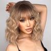 MISS WIG Short Bob Wavy Synthetic Wig For Women With Bangs Blonde Ombre Medium Wig Heat Resistant Fiber Hair Party Cosplay