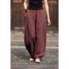 Women Elastic Waist Linen Harem Pants Pleated Pocket Loose Wide Leg Balloon Trousers Boho Casual Summer Long Pants