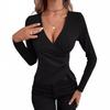 2026 Asymmetrical V-neck Buttoned Slim-fit Women's T-shirt - Elegant & Sexy Style