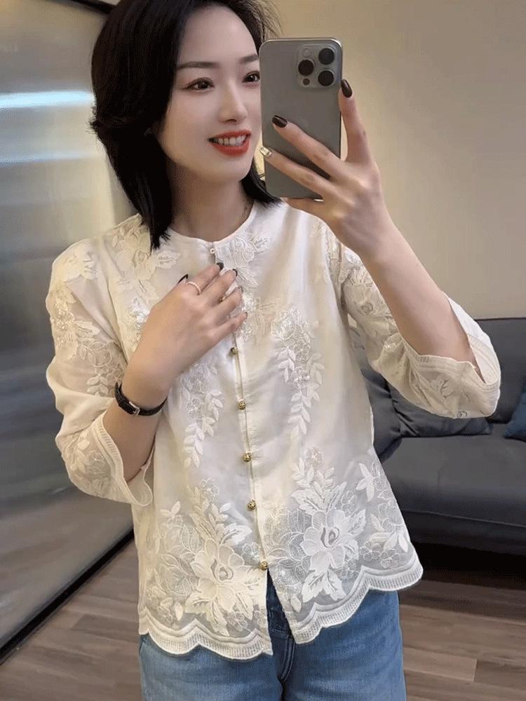 2025 Spring Women's Jacquard Embroidery Lace Shirt – Stylish, Unique, and Trendy