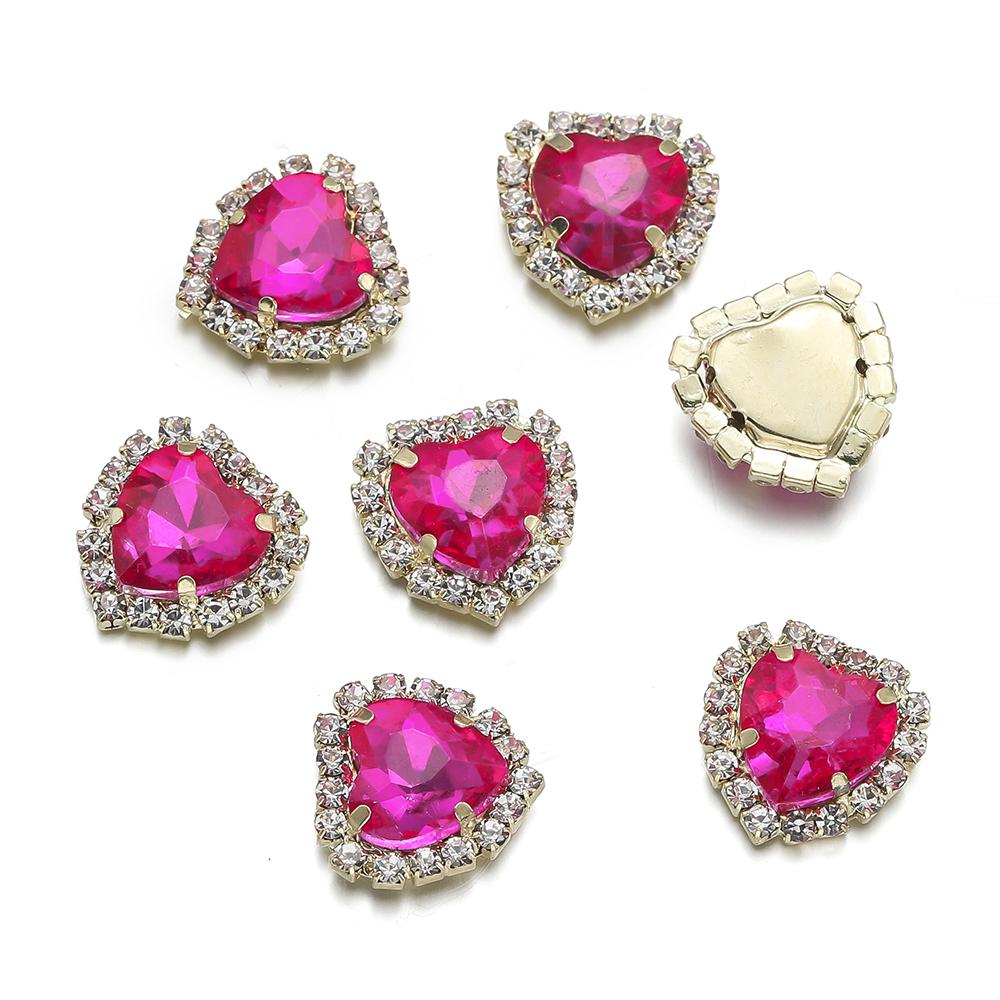 10Pcs/lot 14x15MM Metal Heart Rhinestones Acrylic Sewing Accessories DIY Clothing Hair Accessories Decorative Jewelry