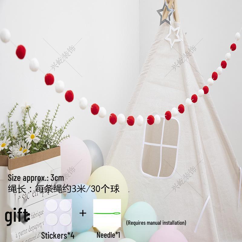 Children’s Room Pompon Bunting Decoration - Birthday Party Tent Backdrop Ornament