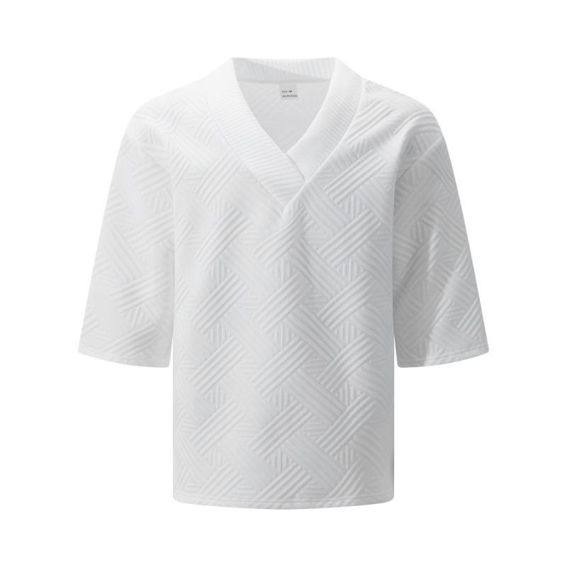 New Spring Summer Men's V-Neck Jacquard Sweater All-Match Breathable Soft Casual Comfort Knit Top