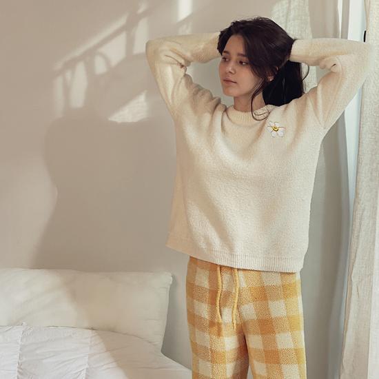 RYMD Healing Pajamas Sunflower Check Pants Winter Top and Bottom Set Homewear