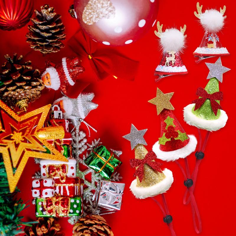Pet Lace Christmas Hat Headdress Adjustable Drawstring Design Pet Supplies For Christmas Parties