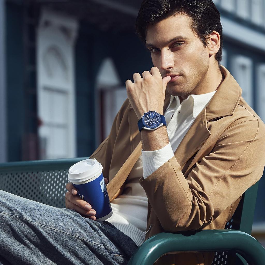BY BENYAR Chronograph Analog 30M Water Leather Strap Quartz Blue and Perfect Gift for Men Men's Watch, Resistant, Simple, Stylish, Popular, Formal,