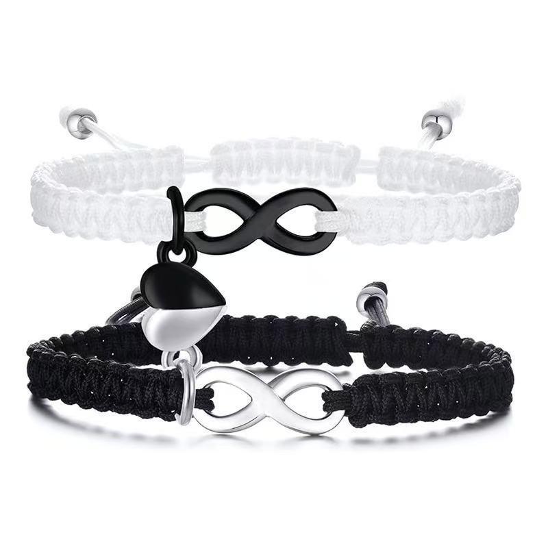 

Infinity symbol love bracelet set love magnetic pendant black and white woven love magnetic 8-character couple bracelet