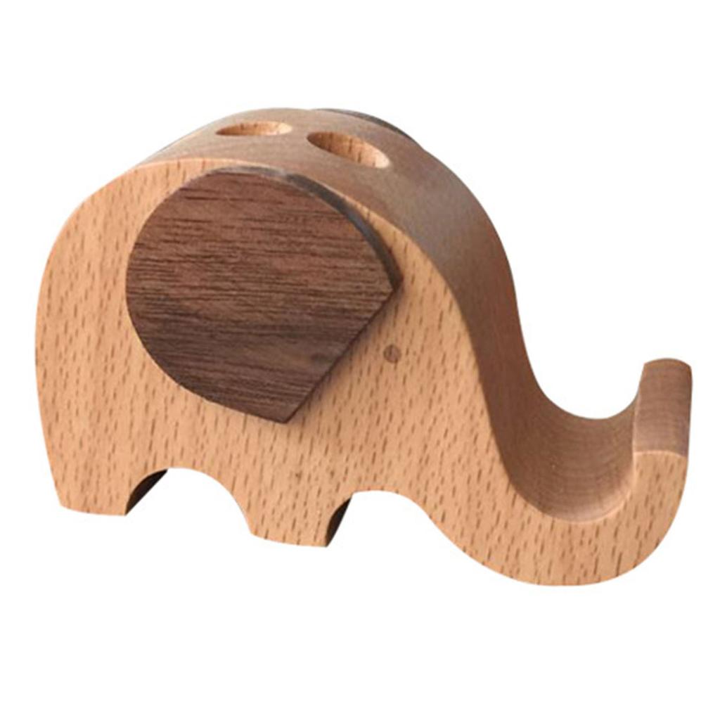 Elephant Pen Holder Phone Stand  Wooden Elephant Shaped Desk Organizer Decor Elephant Gifts for Women
