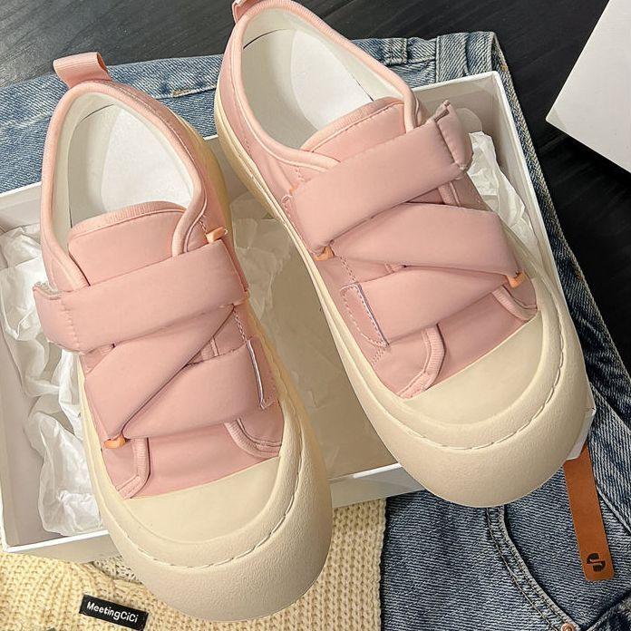 Spring and autumn cream little white women's shoes spring chic niche big head board shoes platform bread shoes