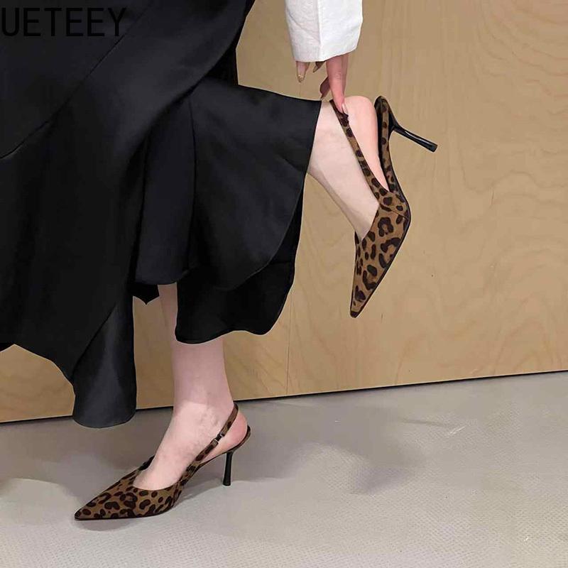 Fashion 2025 Summer Leopard High Heel Women Sandals Fashion Pointed Toe Shoes Design Style Banquet Party Sandals Shoes