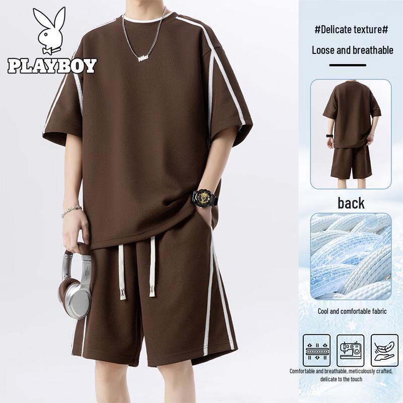 Мужской спортивный комплект Playboy с коротким рукавом и шортами 4XL