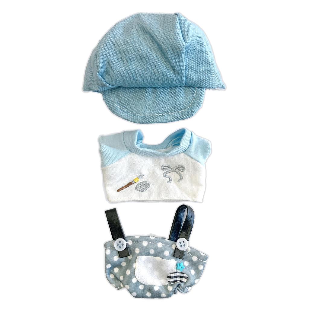 Casquette, Shirt, and Polka Dot Overalls Set for 10cm Plush Toy, Kigurumi Accessories, Otaku Activities, Doll Mascot, Kpopdoll Costume [Used]