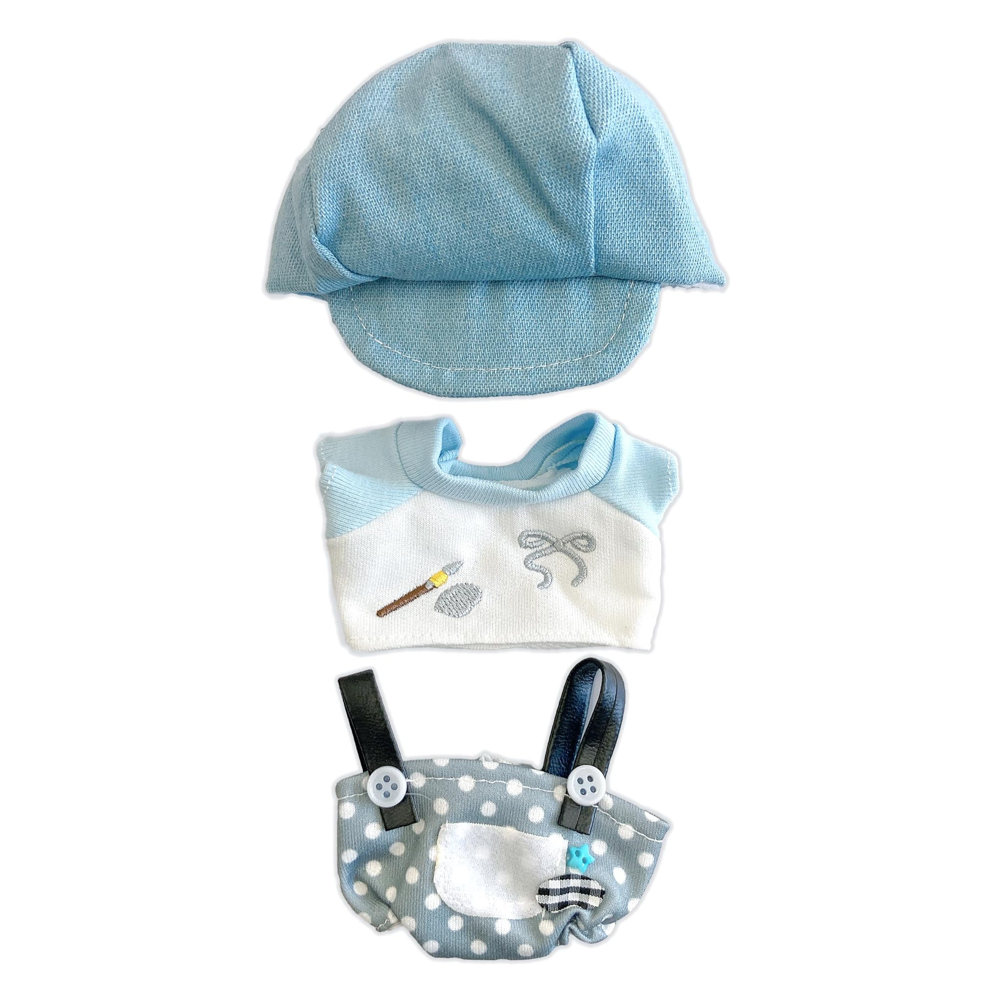 

Casquette, Shirt, and Polka Dot Overalls Set for 10cm Plush Toy, Kigurumi Accessories, Otaku Activities, Doll Mascot, Kpopdoll Costume [Used]