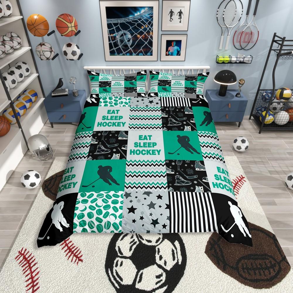 

Comforter Homewish American Sports Boys Orange Grey Bedding Setmodern Ice Hockey Game Reversible Bed Set Comforter (quilt)-EU Single(135*200cm)3pcs
