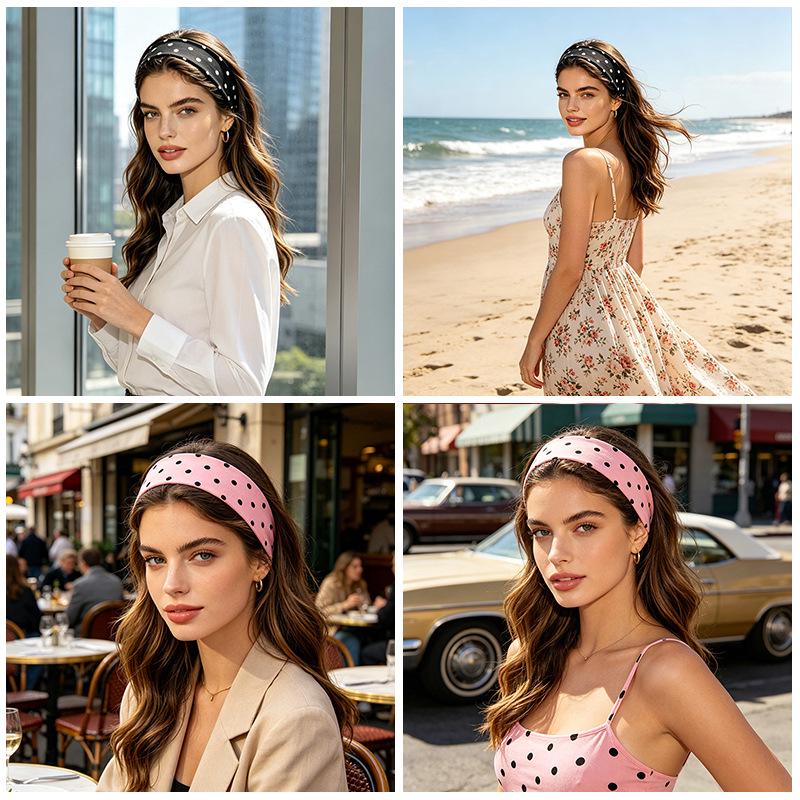 Polka Dot Yoga Elastic Headband - Stylish Sports & Makeup Hair Accessory