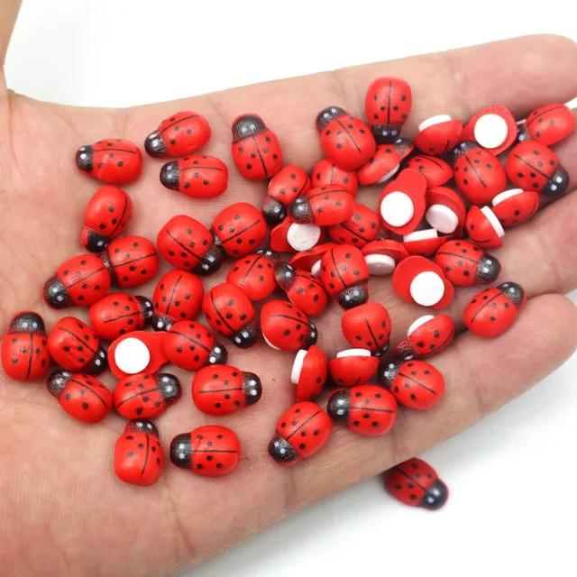 New MINI Wood Bee Ladybug Colorful with Glue Home Refrigerator Wall Decoration DIY Handmade Child Gift Party Accessories 50/100p