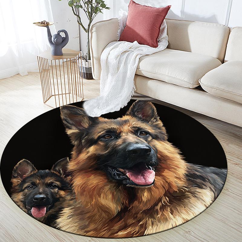 Three Dogs with Tongues Out Round Area Rug,Carpet Rug for Living Room Bedroom Sofa Playroom Decor,Non-slip Floor Mat