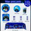 113pcs Gamer Birthday Decorations, Gaming Party Tableware Set - Game Themed Party Plate Cups Napkins Tablecloth etc