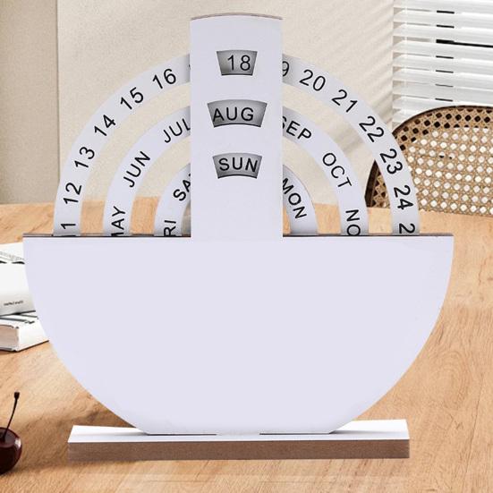 Yousheng Rotatable Wooden Perpetual Desk Calendar with Base Heavy Duty Date Week Month Display Home Office Bedroom Desktop Calendar Decoration