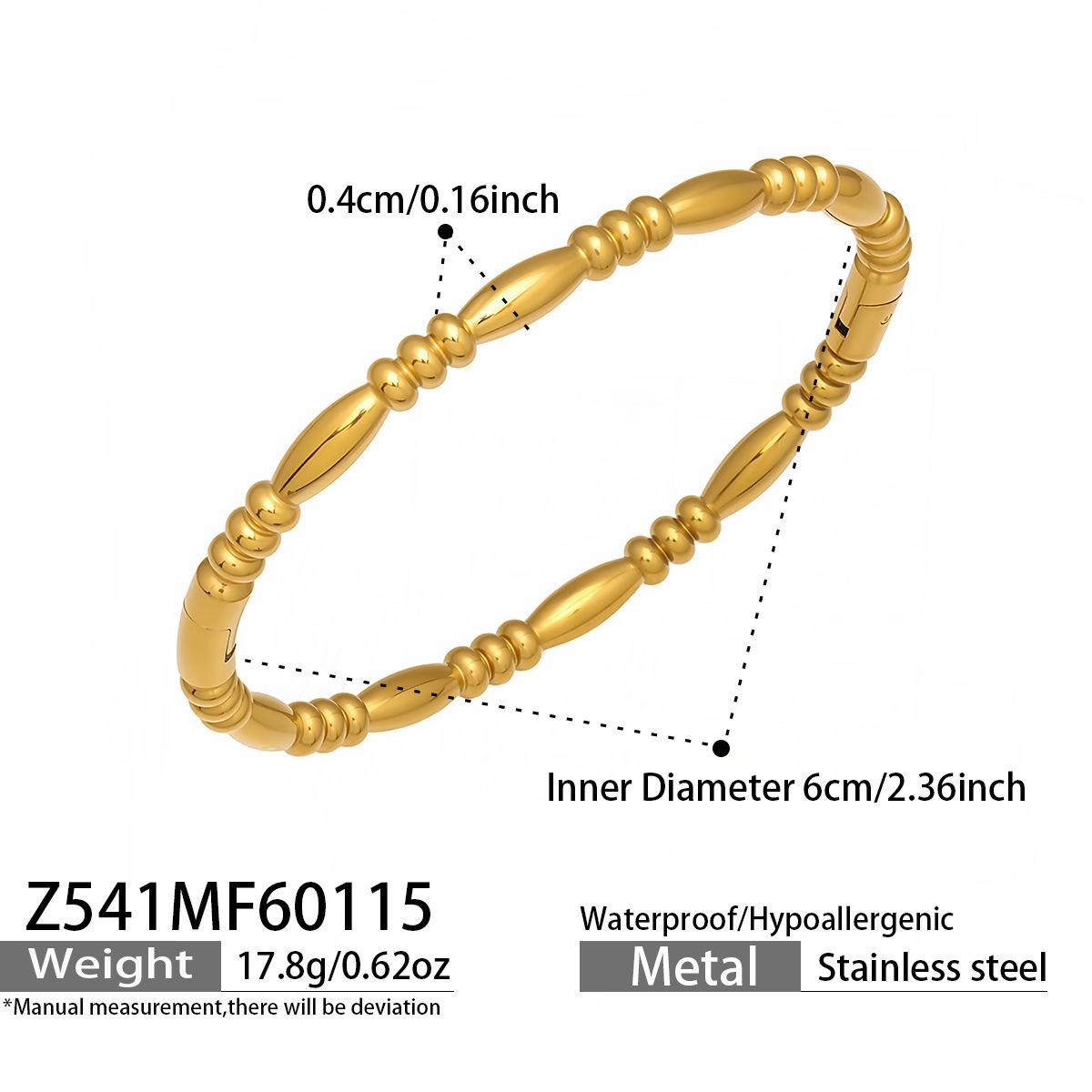Geometric Circle Zircon Mother-of-Pearl Bead Bracelet, 18K Gold-Plated Stainless Steel