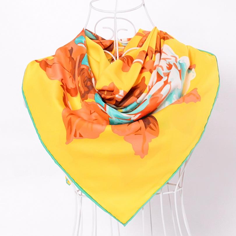 

[BYSIFA] Black Winter Scarves Wraps 90*90cm New Daisy Twill Square Silk Scarves China Fashion Neck Satin Scarves Black,Pink Blue