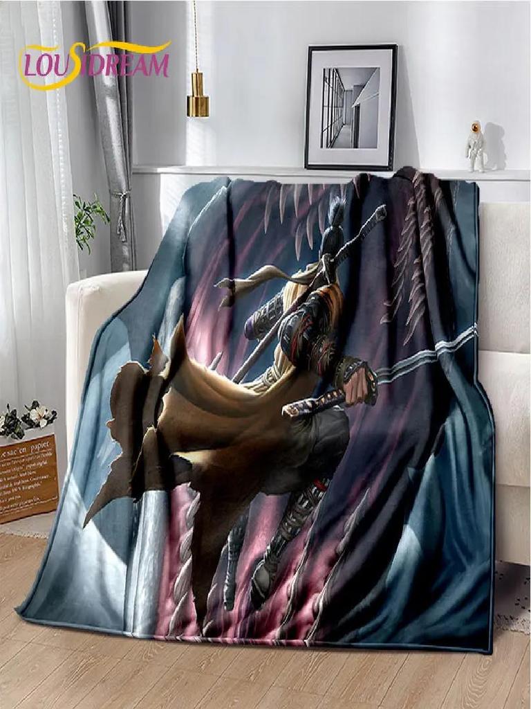 D Sekiro Game Plush Flannel Throw Blanket for Bedroom Living Room Sofa Picnic Soft Cozy Cover for Kids and Adults